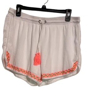 Dizzylizzy White Neon Embroidered Tassel Shorts Beach Cover Up Juniors XL EUC - Picture 1 of 8