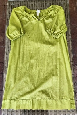 女式 Merona 绿色农民连衣裙,3/4 袖,V 领,尺寸 M — 第 1/4 张图片