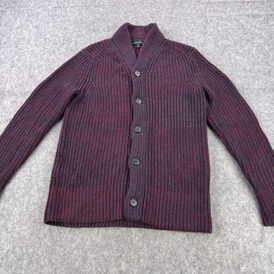 Suéter Banana Republic Para Hombres Grande Rojo Gris Chal Cuello Cárdigan Grueso Tejido Foto 1 de 4