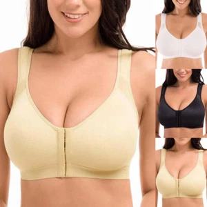 Women Posture Corrector Bra Wireless Back Support Lift Up Yoga Front Closure Bra - Picture 1 of 14
