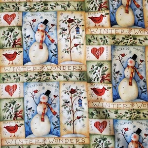 Susan Winget Snowman Stitches Cardinal Cotton Christmas Quilt Fabric 44" x 144" - Picture 1 of 8