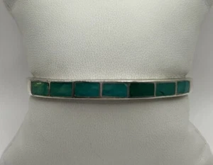 Navajo Türkis Kanal Inlay Sterlingsilber Oval Armreif Armband (19,3 g) - Bild 1 von 6