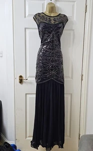 VESTIDO para mujer negro con cuentas/lentejuelas maxi/largo graduación/bola/noche/ocasión fiesta talla M - Imagen 1 de 10