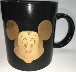 Disney Mickey Mouse Coffee Mug Cup Metallic Gold on Black - Picture 1 of 1