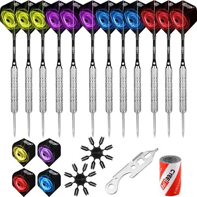 CYEELIFE Steel tip darts set 24g+16Flights+Tool+Sharpener+12Aluminum shafts with O-rings