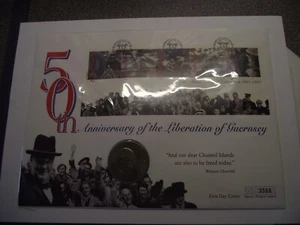 Ersttagsmünze { 1965 Churchill Death Crown } Cover Liberation of Guernsey - Bild 1 von 5