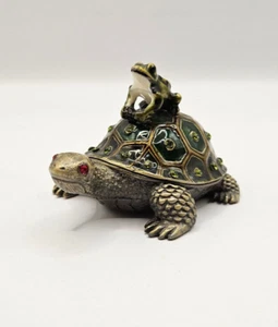 Turtle and Frog Bejeweled Trinket Box - Picture 1 of 10