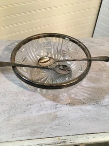 Leonard Glass and Silverplate Salad Fruit Bowl Serving Fork & Spoon Italy 794 - Picture 1 of 12