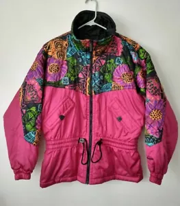 Vintage Kuschel Skijacke Retro 80er Tanya Neon Kaelin Gr. 10 Geometrisch Pink Damen - Bild 1 von 12