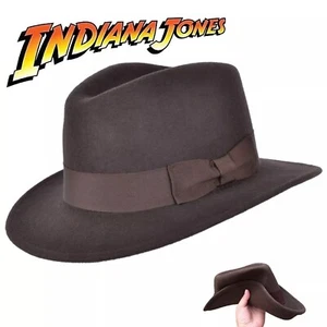 Cappello Fedora Indiana Jones in Feltro di Lana Premium con Fascia Grosgrain Schiacciabile Outback - Foto 1 di 8