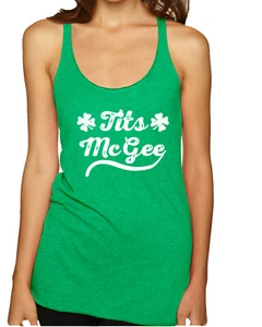 Tits McGee Funny Irish Clover Drinking Name St Patricks Day Tri-Blend Tank Top - Picture 1 of 3