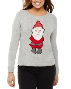 Bethany Mota Long Sleeve Crew Neck Gnome Ribbed Sweater LIGHT GREY S NEW A273791 - Picture 1 of 2