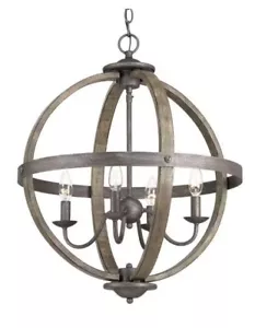 Keowee 4-Light Artisan Iron/Elm Wood Orb Chandelier w/Accents - Picture 1 of 3