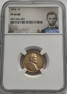 1954 P NGC PF66 RD RED PROOF LINCOLN WHEAT PENNY 1C ONE CENT PORTRAIT LABEL - Picture 1 of 3