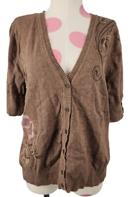 Para Mujer Sonoma Life + Estilo Marrón Cárdigan Floral Suéter Costuras Grandes Algodón Foto 1 de 4