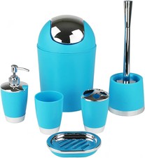 ✅ 6 pz Accessori Bagno Celeste Pattumiera Scovolino WC Portasaponetta Bicchiere