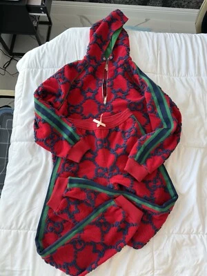 Gucci Kids Red Knit Joggers, Red With blue GG Size 12 - Image 1 of 4