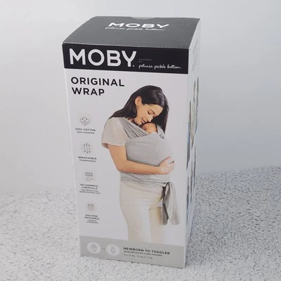 Moby 原装包裹式波纹婴儿背带新生儿到幼儿灰色条纹可调节 — 第 1/4 张图片