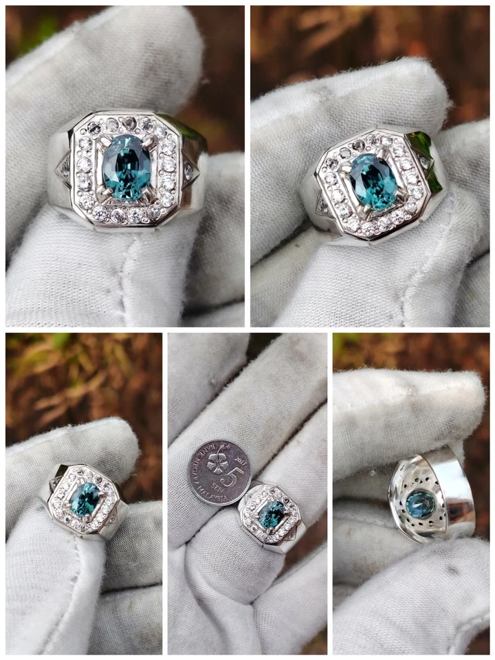 Anillo hecho a mano plata claridad VS circón azul natural 2,17 quilates Foto 1 de 4