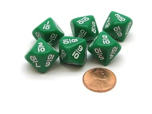 Pack of 6 10 Sided Fraction Math Dice: 1/10 to 10/10 - Green with White Numbers - Picture 1 of 1