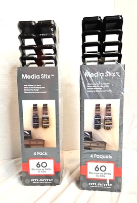 Atlantic Media Stix for DVDs CDs Video Games Wall Mount 4 Pack Holds 60 Lot Of 2 - Image 1 of 4