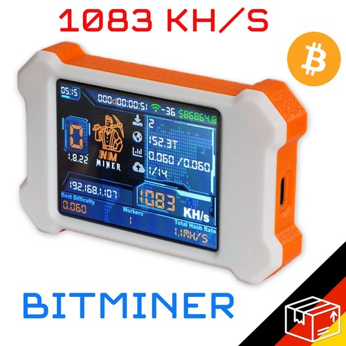 Bitcoin Nerdminer V2 Lotterie Miner + 3D  Gehäuse 55 KH/S 2,8 Display Nerd Miner