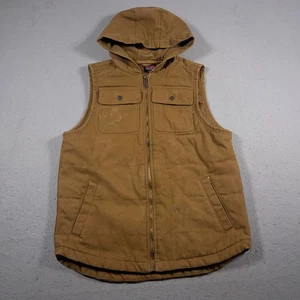 Wrangler Workwear Hooded Vest Mens Medium Brown Cotton Blend Padded Sleeveless - Picture 1 of 7