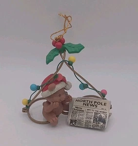 Vintage TRIM A HOME~North Pole News Ornament, Teddy Bear w/Glasses & Newspaper  - Picture 1 of 10