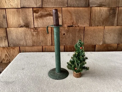 Early Hogscraper Candle Holder Green Painted 9 1/2" tall - Image 1 of 4