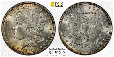 Dólar de plata Morgan MS63 1896-P certificado por PCGS con bordes coloridos muy bonitos Foto 1 de 4