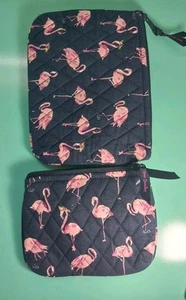 Vera Bradley Flamingo Fiesta Set Of 2 Zip Pouches, Make Up Bags - Picture 1 of 4