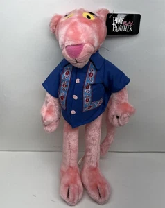VTG 2002 Pink Panther 16” Plush Hawaiian Style Blue Floral Print Shirt RARE NWT - Picture 1 of 10