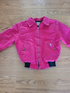 Vintage 80's Carhartt Crimson Red Quilted Youth Canvas Jacket Size Medium Rare - Picture 1 of 7