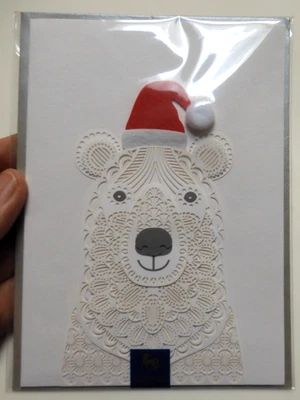 1 Niquea.D Card Laser Cut Polar Bear with Red Hat Warm Holiday Wishes - Image 1 of 4