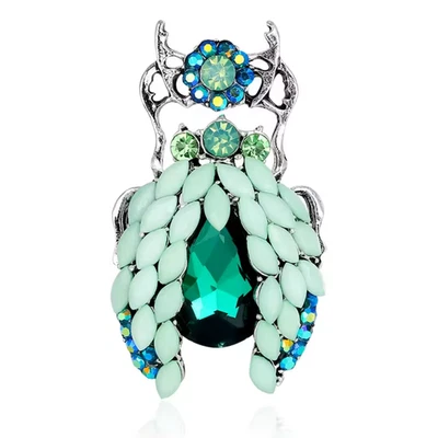 Broche prendedor vintage de escarabajo verde insecto cristal joyería estrás regalo de verano EE. UU. Foto 1 de 4