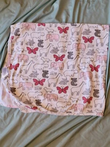 Carter's baby blanket cotton receiving White with pink gray animals EUC - Picture 1 of 2