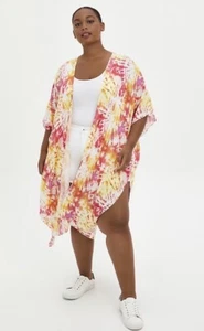 Neu mit Etikett Torrid PINK & GELB weiß Batik Viskose Staubtuch Kimono Größe 00 M/L 10 - Bild 1 von 4