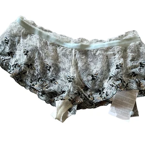 La Perla White Lace Blue Gold Floral Cheeky Boyshort Panty Medium MSRP 535 - Picture 1 of 4