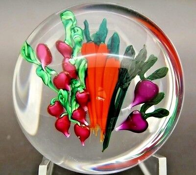 KEN ROSENFELD Garden of Vegetables Art Glass Studio Paperweight,Apr 1.75"Hx2.8"W>