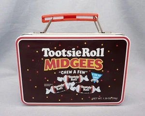 1990's Tootsie Roll Midgees Empty Miniature 3x4 Brown Tin Mini Metal Lunchbox - Picture 1 of 6