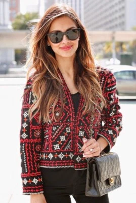 Chaqueta ZARA Pequeña Roja Algodón Bordada Con Cuentas Forrada Mangas Largas Foto 1 de 4