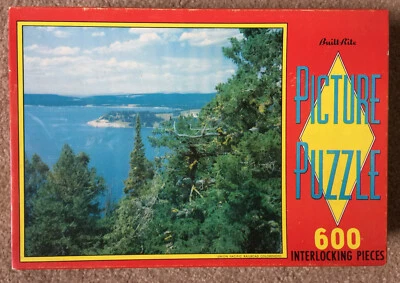 Vintage puzzle by Built Right 600 pc  of  Yellowstone Lake,  New Unopened, 1960s - Image 1 of 4