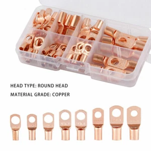 60PCS Electrical Wire Connectors Cable Crimp Copper Ring Lug Battery Terminals - Picture 1 of 12
