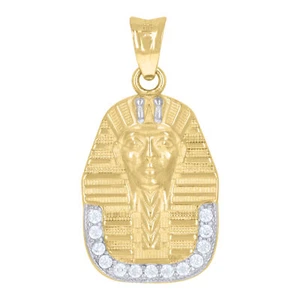 10kt Two-Tone Gold Mens Cubic-Zirconia Pharaoh Egyptian Charm Pendant - Picture 1 of 1