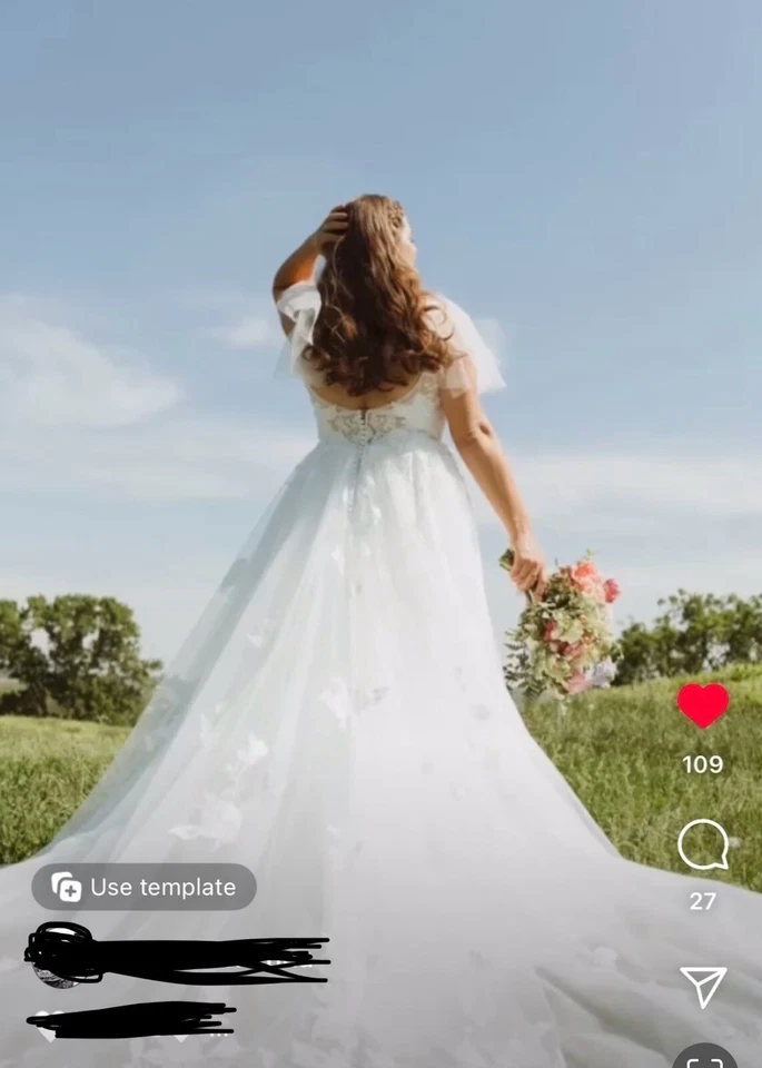 Wedding Dress White Sz 14 Flutter Sleeve A Line Elegant Lacy Embroidery Beading - Image 1 of 4