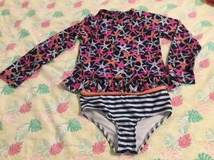 Girl designer Beachwear long sleeve rash guard swimsuit star stripes 2 piece 5-6 - Picture 1 of 1