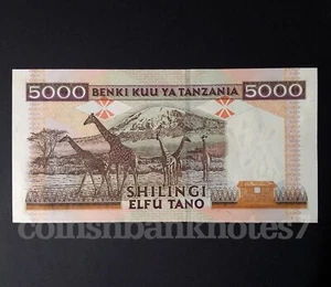 1997 Tanzania 5000 Shilingi Banknote, P32  Uncirculated / Giraffes - Picture 1 of 3