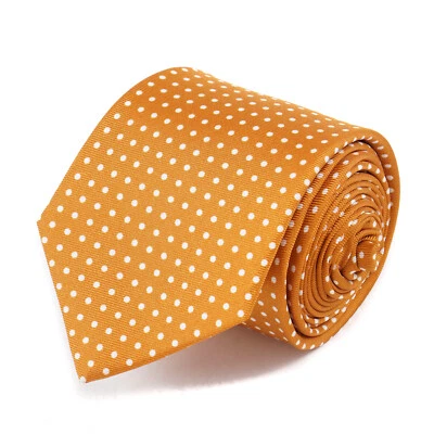 Corbata de seda con estampado de puntos naranja y blanco quemado ancho delgado Luigi Borrelli nueva con etiquetas Foto 1 de 4