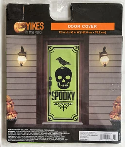 SPOOKY DOOR COVER 72"x30" Halloween Decoration Party Skull Raven Green House NEW - Picture 1 of 4