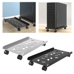 UK- Heavy-Duty PC Tower Stands with Caster Wheels Steel Desktop Stand Fits Most - Picture 1 of 18